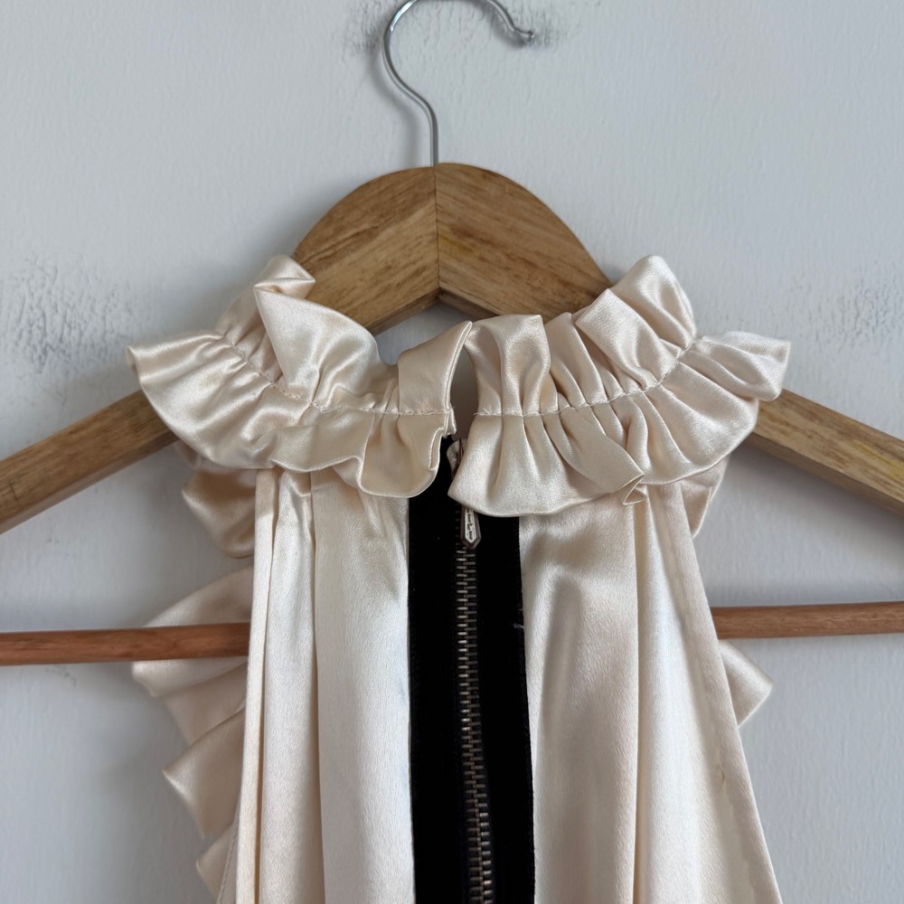 3.1 Philip Lim Silk Ruffled High Neck Midi Dress in Cream Size 6 - Picture 9 of 14